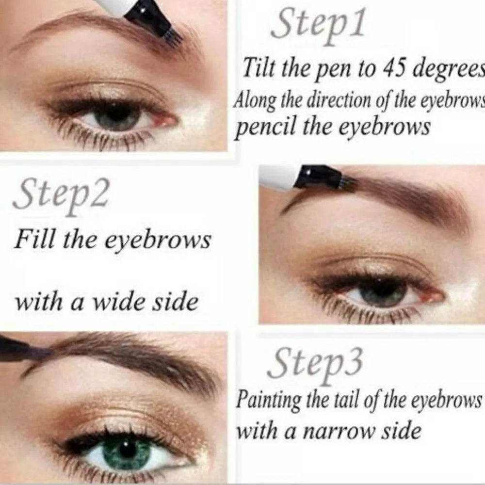3 Colors 4 Head Microblading Eyebrow Tattoo Pen Waterproof