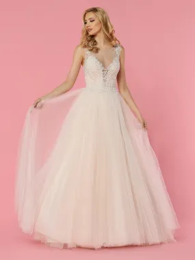 Davinci Bridal 50457 Sheer Plunging Neckline Crystal Ballgown Tulle Wedding Dress