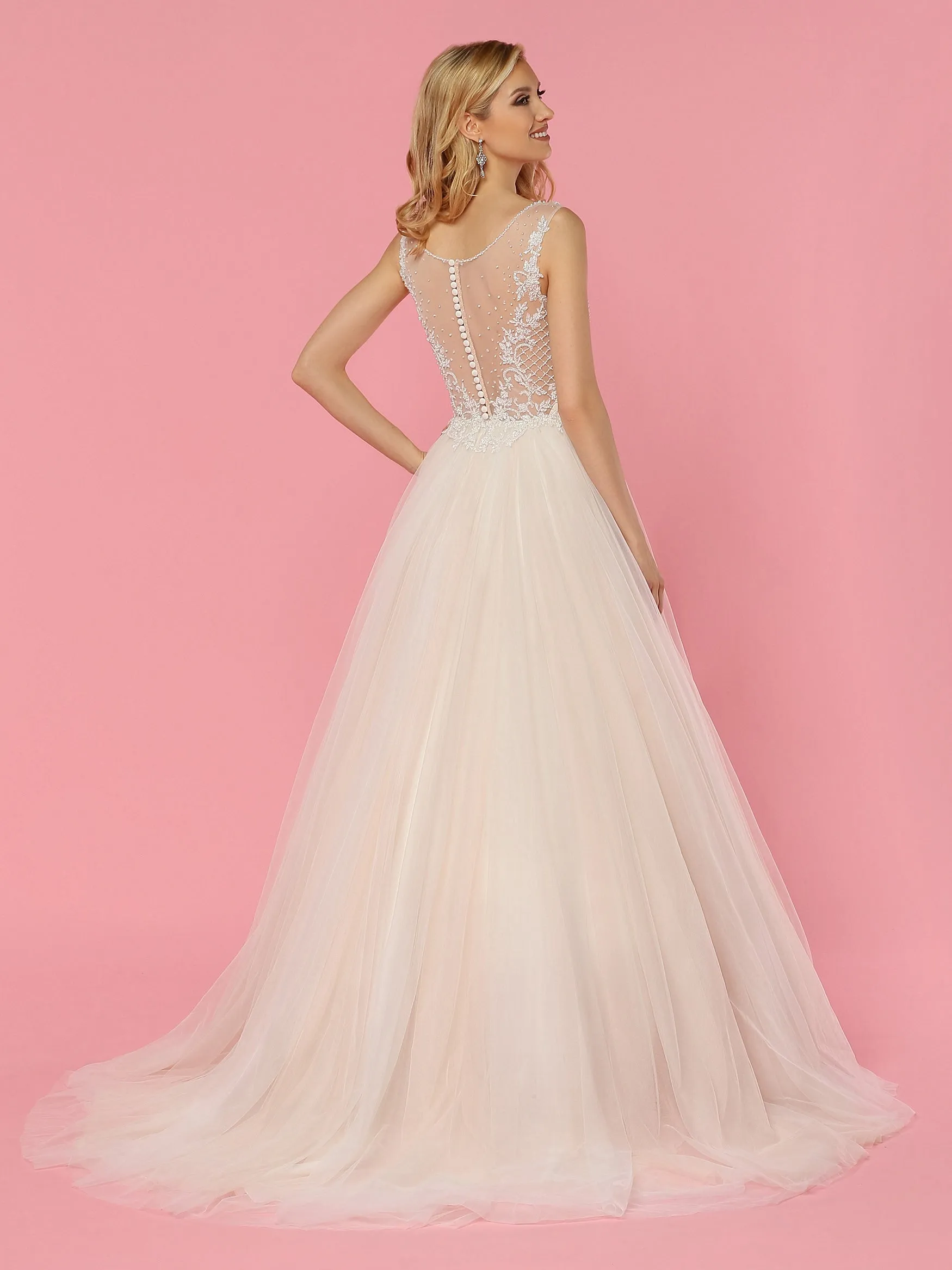 Davinci Bridal 50457 Sheer Plunging Neckline Crystal Ballgown Tulle Wedding Dress