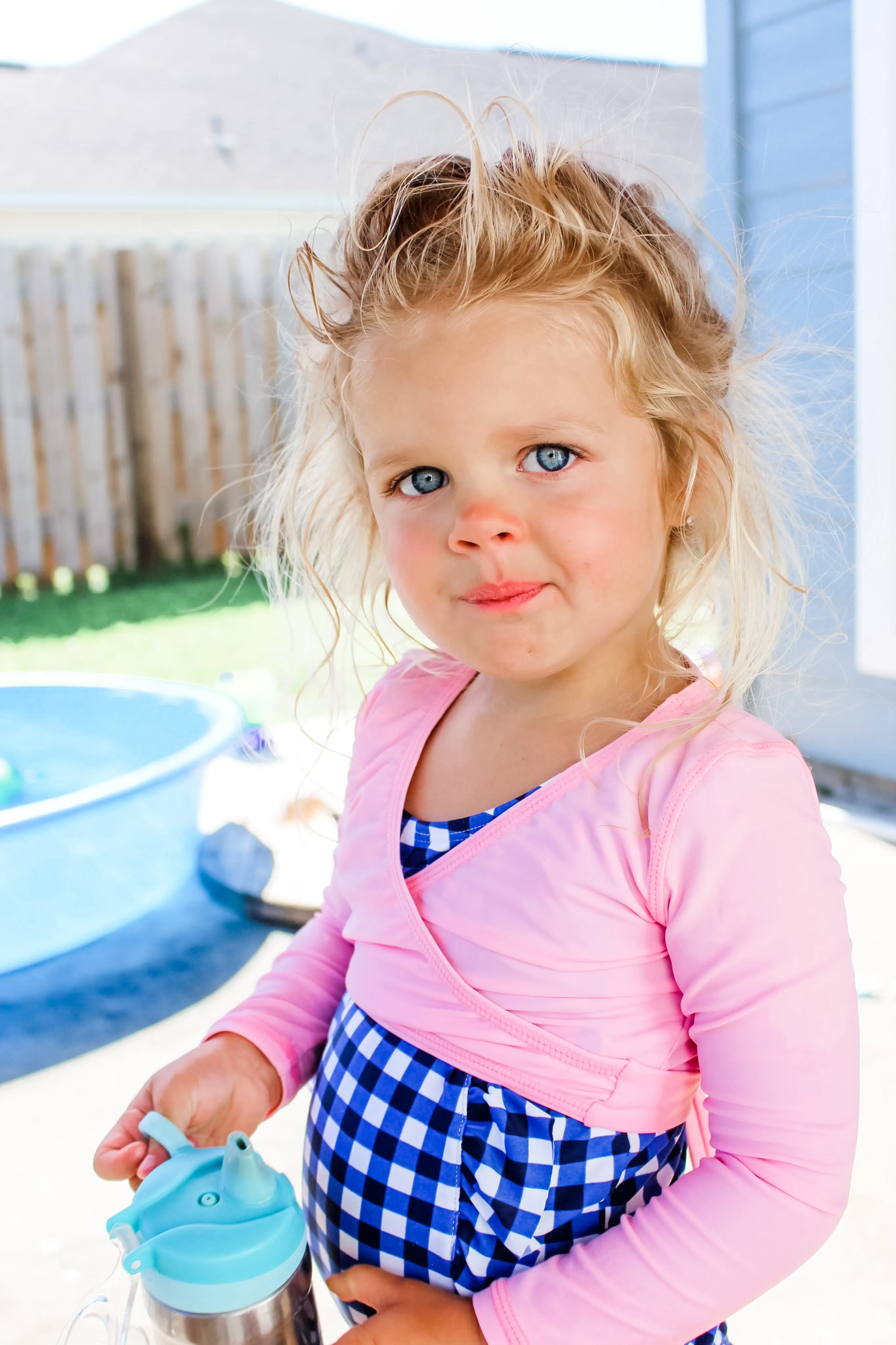 Girls Long Sleeve Swim Wrap Top - "Orchid Pink"