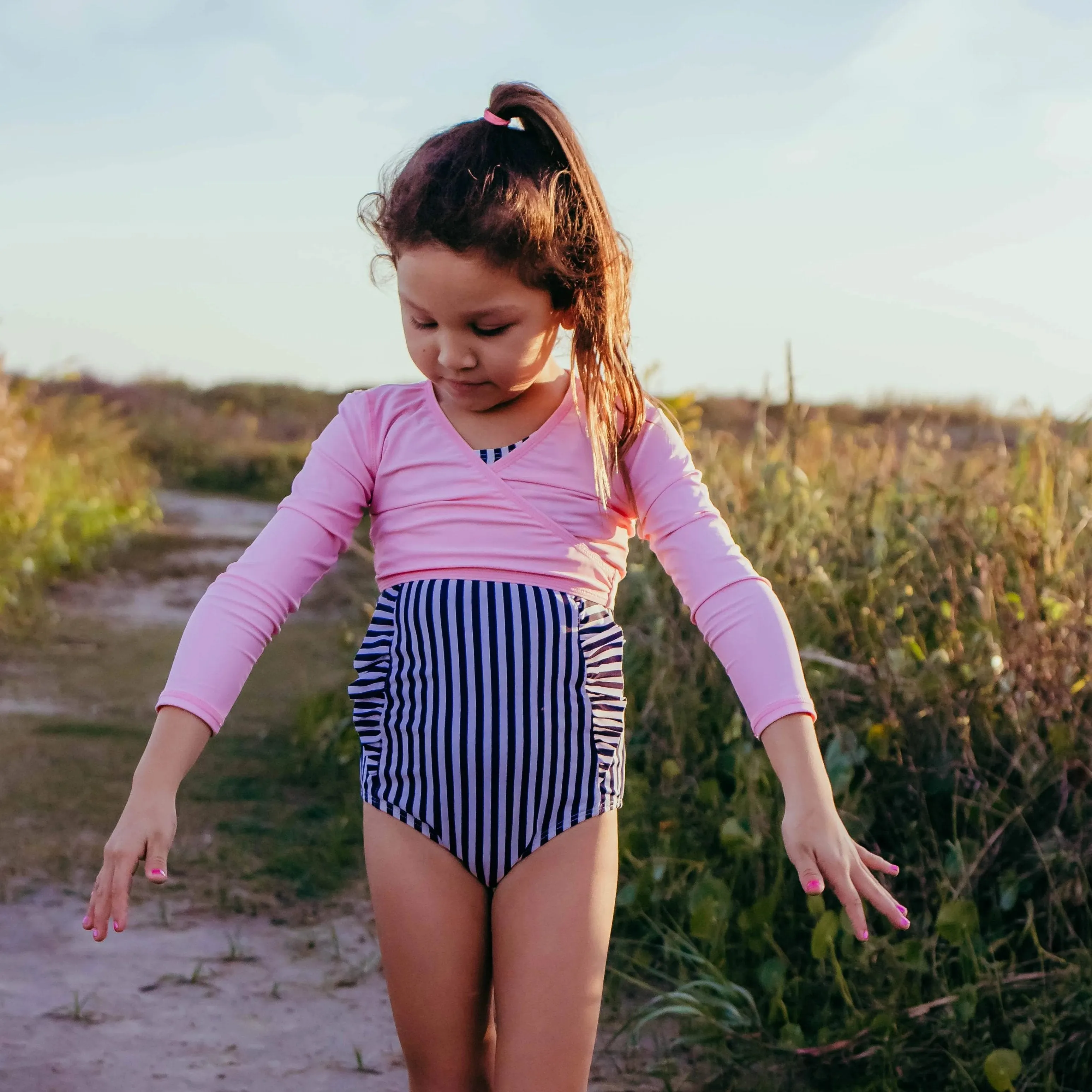 Girls Long Sleeve Swim Wrap Top - "Orchid Pink"
