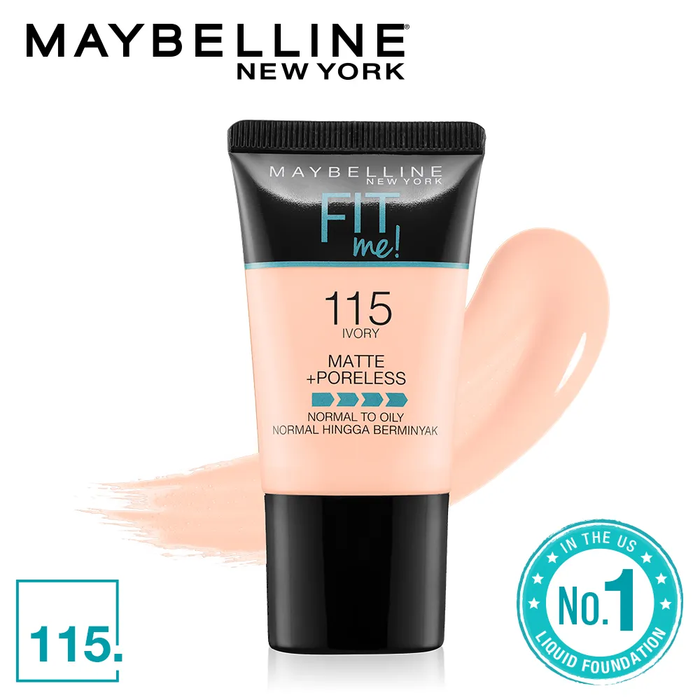 Maybelline New York Fit Me Matte Poreless Liquid Foundation Tube, 115 Ivory, 18ml