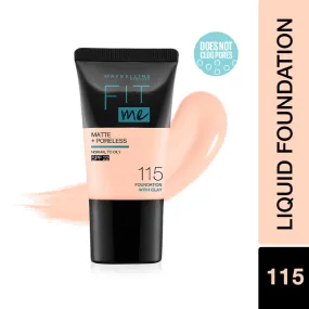 Maybelline New York Fit Me Matte Poreless Liquid Foundation Tube, 115 Ivory, 18ml