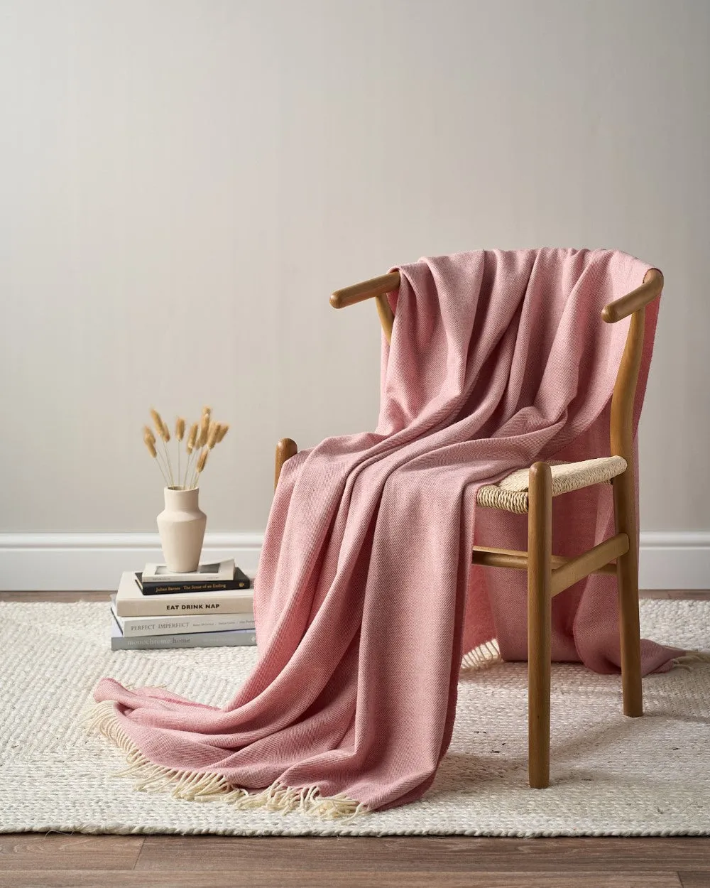 Merino Herringbone Blanket Blush Pink