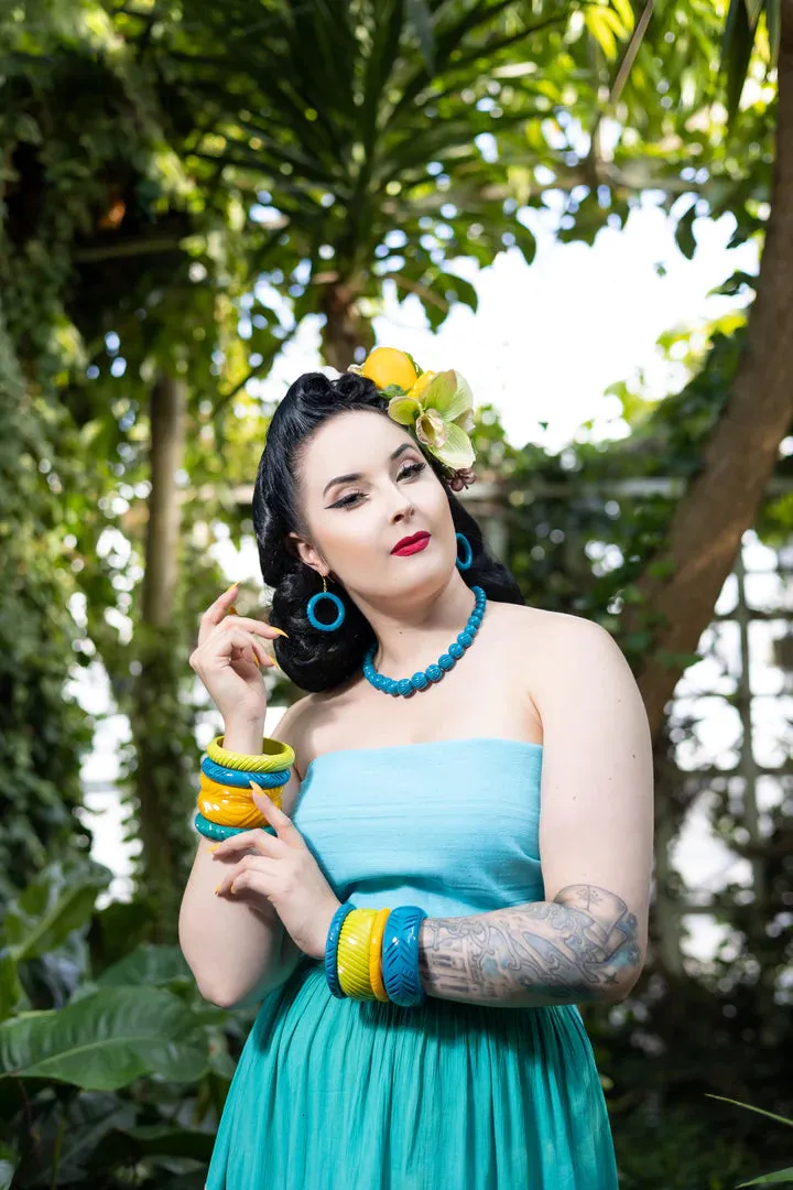 Peacock Heavy Carve Drop Hoop Earrings by Splendette