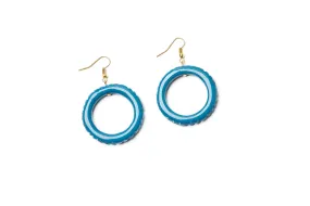Peacock Heavy Carve Drop Hoop Earrings by Splendette