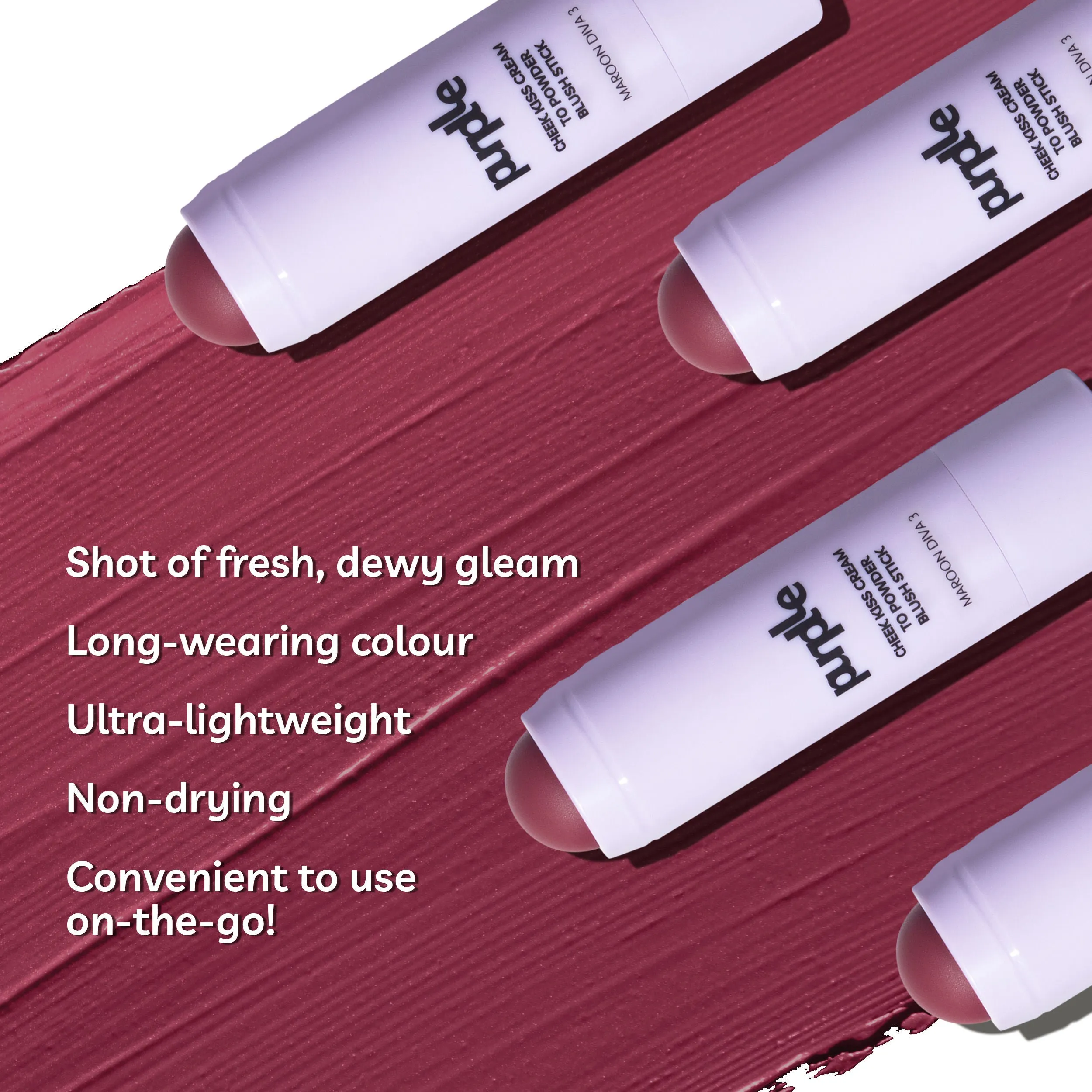 Purplle Cheek Kiss Cream to Powder Blush Stick Maroon Diva 3