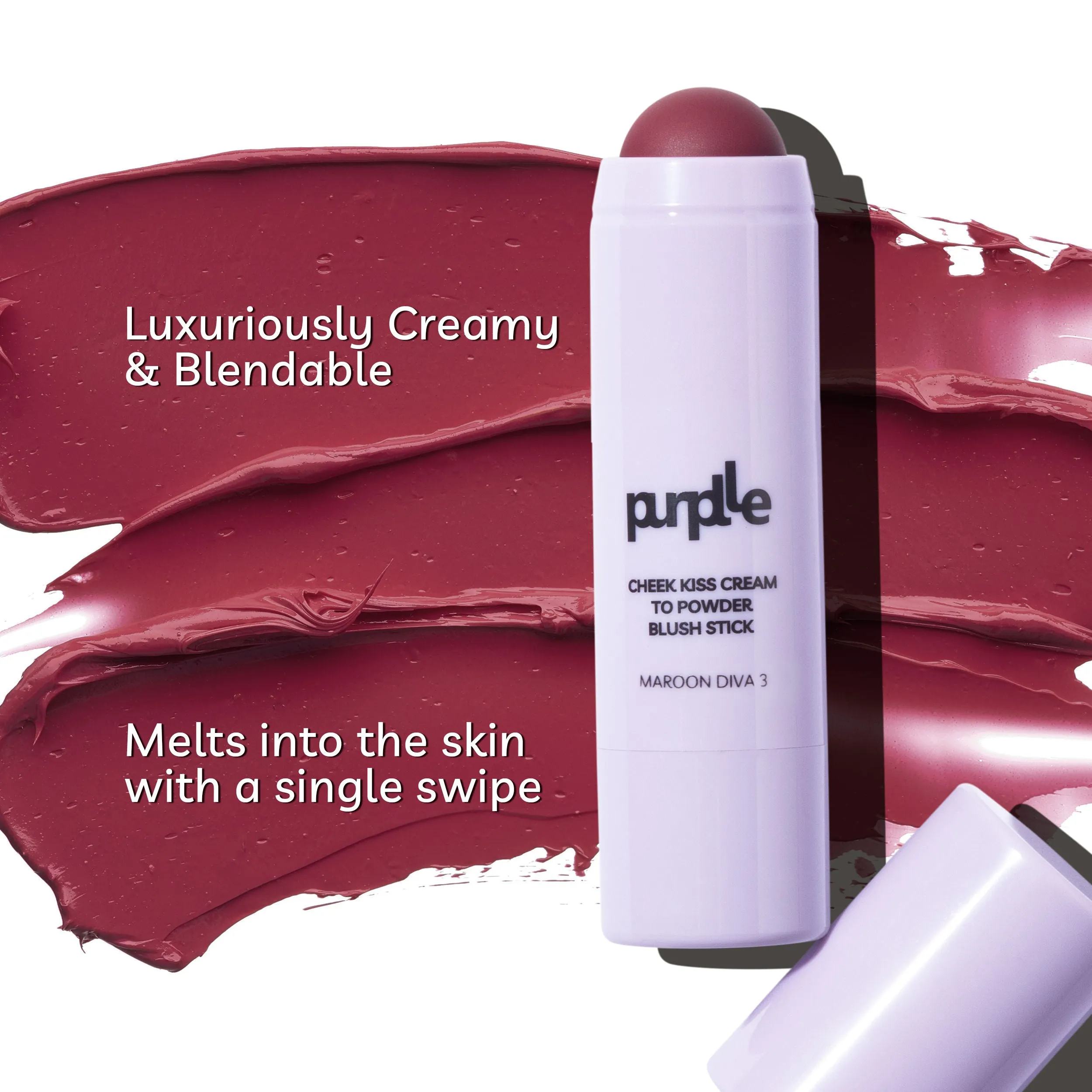 Purplle Cheek Kiss Cream to Powder Blush Stick Maroon Diva 3