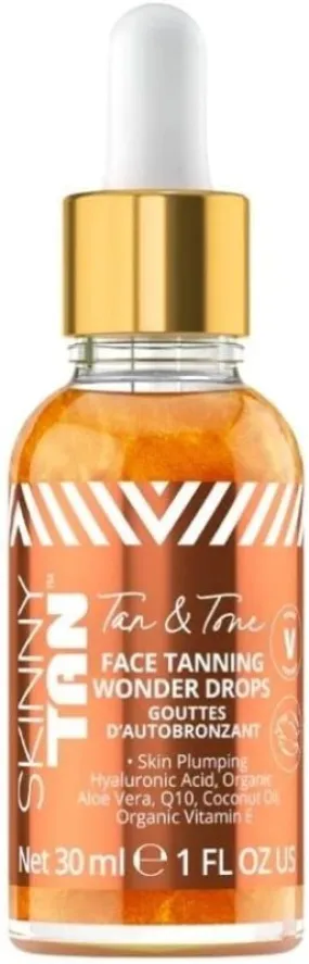 Skinny Tan Tan and Tone Face Tanning Wonder Drops Serum - Hyaluronic Acid for Dewy, Luminous Finish - Helps Even Skin Tone - Enhance Your Complexion - Transform Skincare Into Gradual Tanner - 1 oz