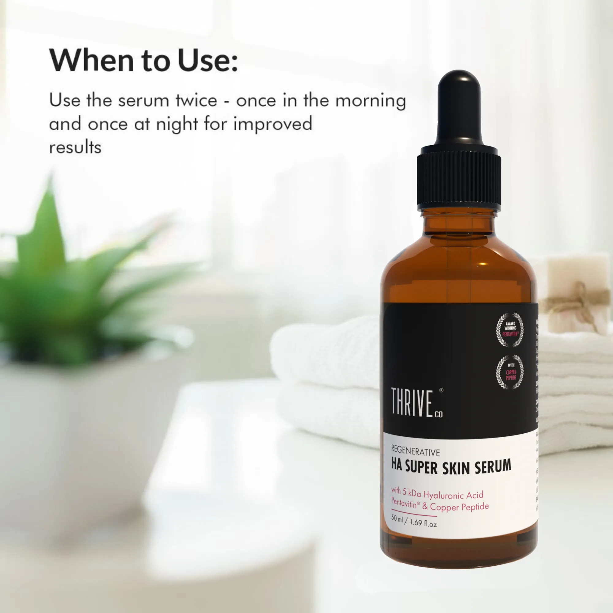 ThriveCo 5Kda Hyaluronic Acid Super Skin Serum: For Plumping, Wrinkle-Reduction, Anti-Pigmentation | 50 ml